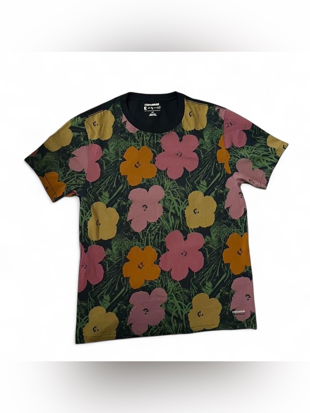 Converse Men's Floral Short Sleeve Tee - Green with Pink & Mustard Flowers